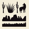 cactus and desertic terrains with dog silhouettes