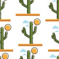 Cactus in dessert under sun seamless pattern plant with spikes