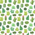 Cactus doodle seamless pattern vector.