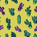 Cactus doodle trendy pastel colorful seamless pattern cute background. Royalty Free Stock Photo