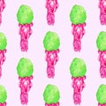 Cactus flower, hand drawn seamless pattern with blooming succulent on the pink background Royalty Free Stock Photo