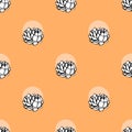 Cactus flower seamless vector pattern. Vector hand drawn orange succulent cactus illustration. Seamless plant wallpaper.