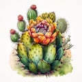 Watercolor Wild West: Cactus Flowers in Bold Brushstrokes AI Generated Royalty Free Stock Photo