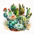 Succulent Splendor: Watercolor Cactus Flowers in Soft Pastels AI Generated