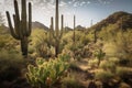 cactus forest with towering saguaros and other plants in the background