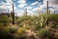 cactus forest with towering saguaros and other plants in the background