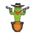 Cactus gangster bandit sketch engraving vector