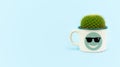 Cactus grown recycled tin mug with eco green emoji Royalty Free Stock Photo