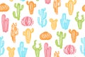 Cactus grungy seamless pattern textured succulent plants repeat ornament desert cacti endless decor