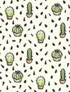 Cactus hand-drawn seamless pattern. Royalty Free Stock Photo