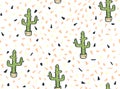 Cactus hand-drawn seamless pattern. Royalty Free Stock Photo