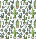 Cactus hand-drawn seamless pattern