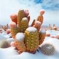 The cactus in the harsh desert between snow and ice - Generate Artificial Intelligente - AI Royalty Free Stock Photo