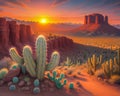 Cactus on hill in the Arizona desert during sunset Royalty Free Stock Photo