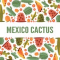 cactus horizontal baner. decorative green desert plants. desert cacti, spiked flowers.vector flat cartoon simple