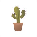 Cactus, houseplant in pot. Indoor plant with needles growing in vase, isolated on white background.