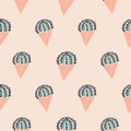 Cactus ice cream cone waffle seamless vector pattern.