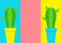 Cactus icon in flower pot icon set. Minimal flat design. Bright green houseplant. Desert prikly thorny spiny plant. Growing concep