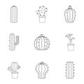 Cactus icon set, outline style Royalty Free Stock Photo