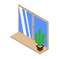 Cactus icon on the windowsill. Isometric illustration of a vector. vector for website