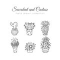 Cactus illustration. Vector succulent and cacti hand drawn set. In door plants in pots. Royalty Free Stock Photo