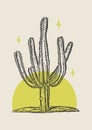 Cactus illustration wild west desert vintage design. Sahuaro plant Royalty Free Stock Photo