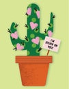 Valentine`s Day Cactus Illustration I`m Stuck on You