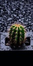 Stunning Tabletop Photography: Tiny Cactus On Black Shingle