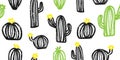 Cactus. Line art texture, sketch, outline.