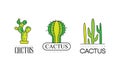 Cactus Logo Design Set, Natural Products, Cosmetics Badges Vector Illustration