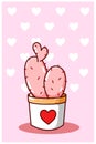 Cactus love valentine cartoon illustration