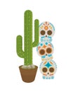 Cactus mexican plant in ceramic pot with skulls painted Royalty Free Stock Photo