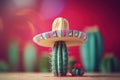 Cactus mexican sombrero holiday. Generate Ai