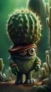 3D cactus monster cartoon character illustrations ai generated