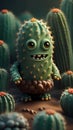 3D cactus monster cartoon character illustrations ai generated