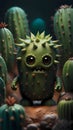 3D cactus monster cartoon character illustrations ai generated