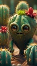 3D cactus monster cartoon character illustrations ai generated