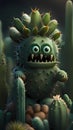 3D cactus monster cartoon character illustrations ai generated