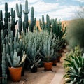 Cactus nursery in the desert. Royalty Free Stock Photo