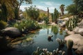 cactus oasis with cool spring water in the warm desert