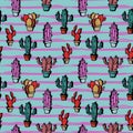 Cactus pattern cute drawing style colorful seamless background. Royalty Free Stock Photo