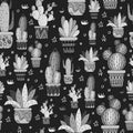 1600 cactus pattern, seamless pattern in monochrome colors, cacti in pots, ornament for wallpaper and fabric, wrapping paper Royalty Free Stock Photo