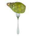 Cactus pear on fork, 3D rendering Royalty Free Stock Photo