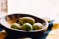 Cactus pears in a wooden bowl Royalty Free Stock Photo