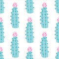 A cactus with a pink flower on a white background. Vector seamless pattern in flat style Royalty Free Stock Photo