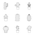 Cactus plant icon set, outline style Royalty Free Stock Photo