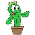 Cactus plant with laughing face doodle kawaii. doodle icon image Royalty Free Stock Photo