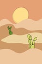 Cactus poster. Desert landscape. Sand hills. Wild nature panorama. Saguaro plants. Cacti succulents. Mexican mountain Royalty Free Stock Photo