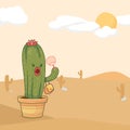 Cactus in a pot located at the desert sweltering in the