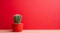 Cactus in a pot on a red background copy space, Generative AI illustrations